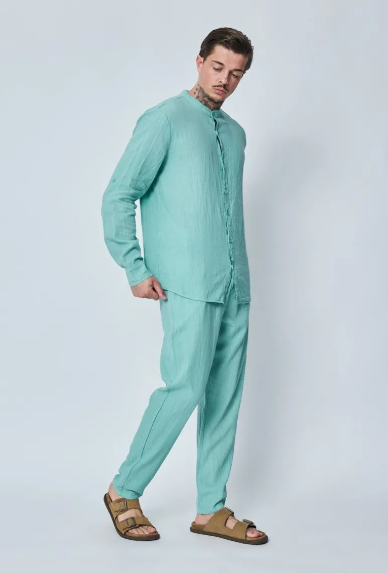 Ensemble chemise pantalon décontractée effet lin