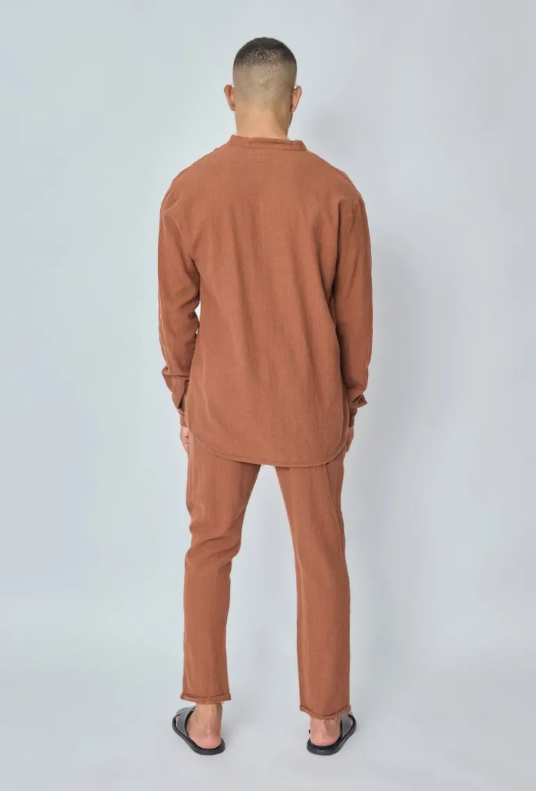 Ensemble chemise pantalon décontractée effet lin