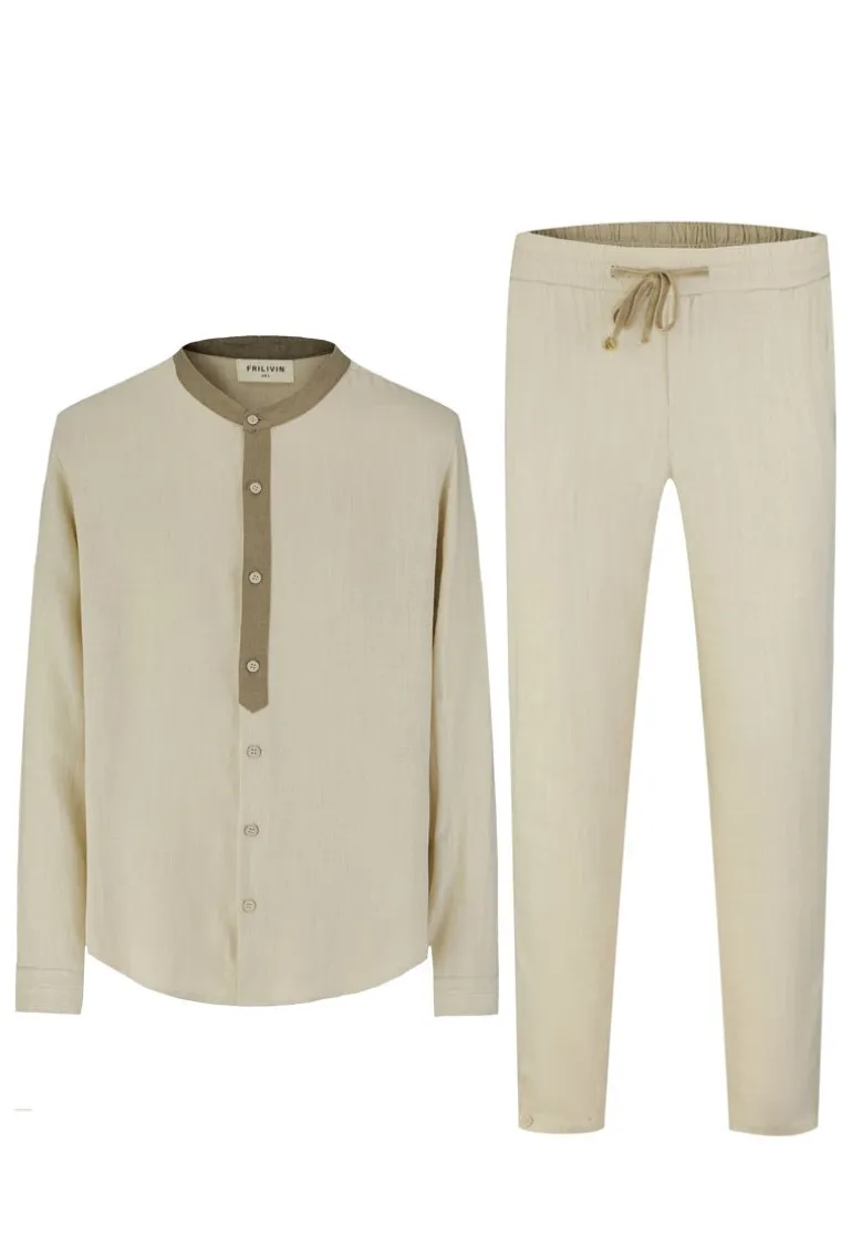 Ensemble chemise pantalon bicolore décontractée