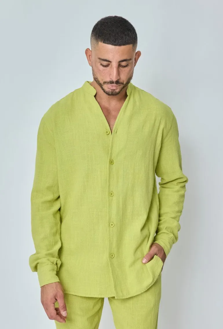 Ensemble chemise pantalon décontractée effet lin