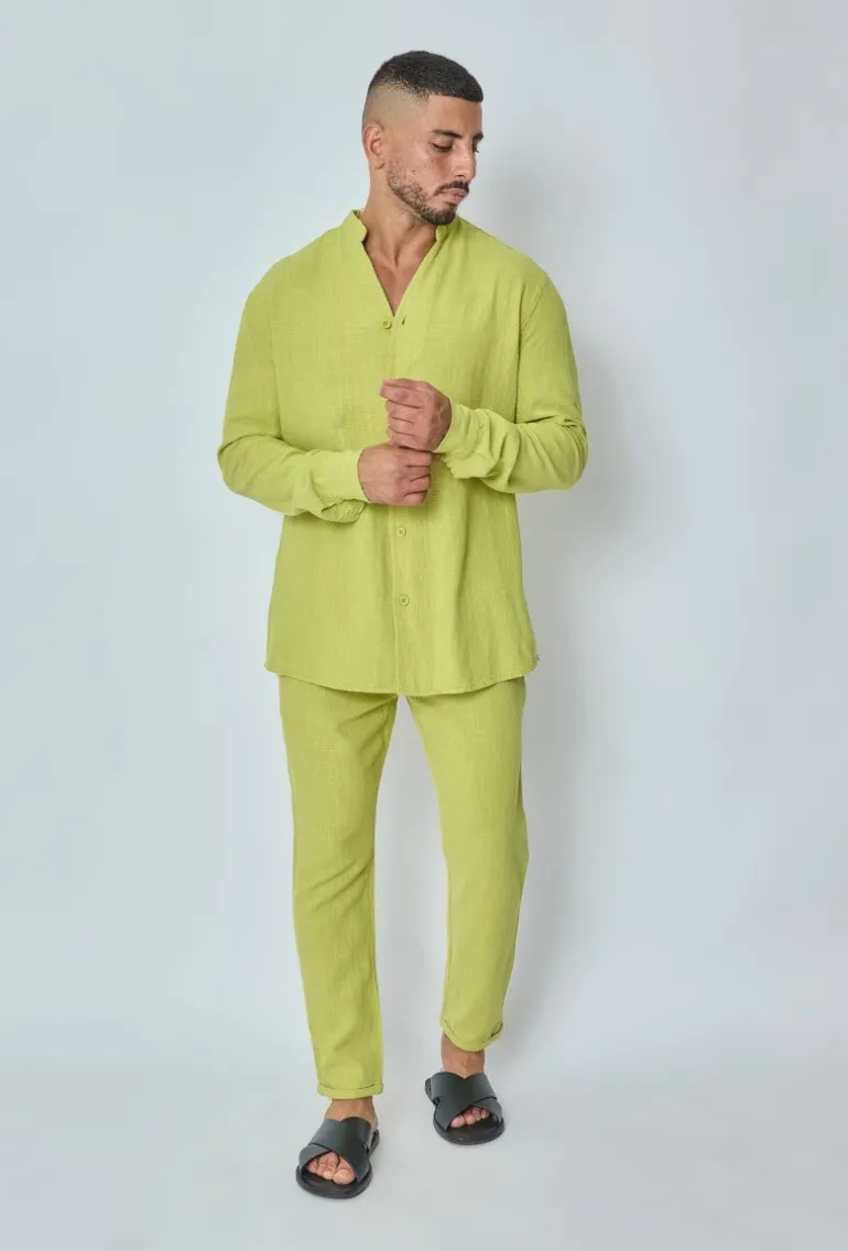 Ensemble chemise pantalon décontractée effet lin
