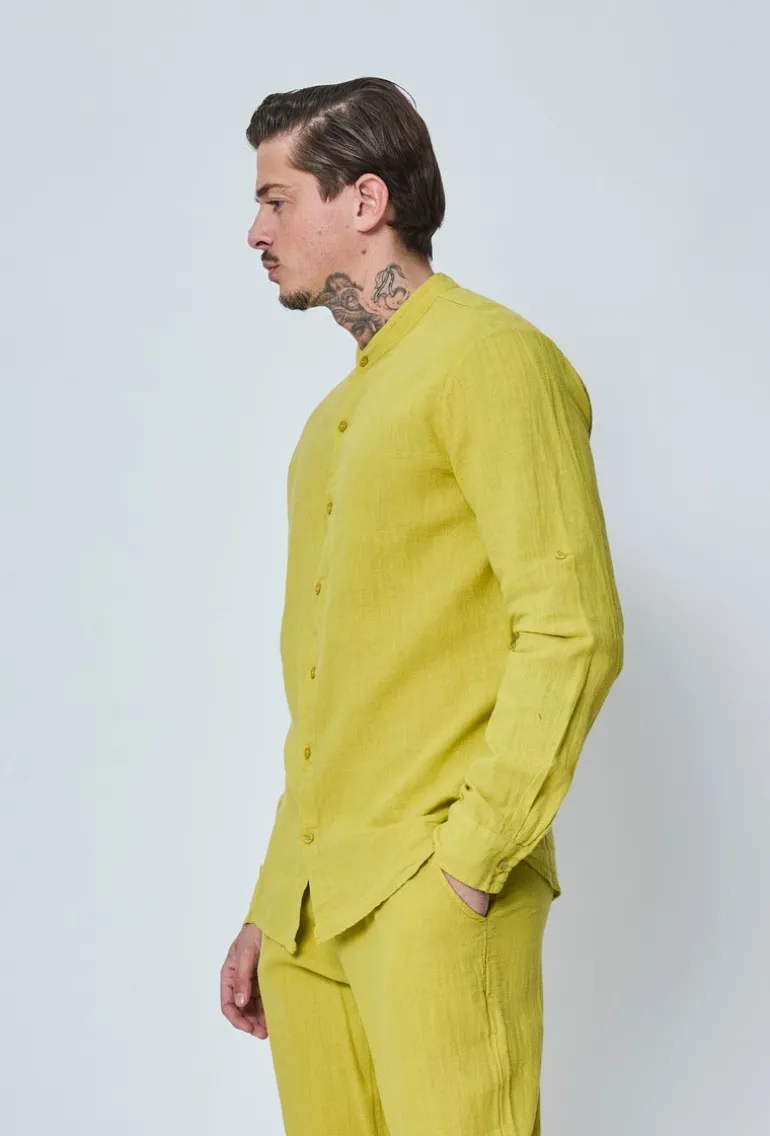 Ensemble chemise pantalon décontractée effet lin