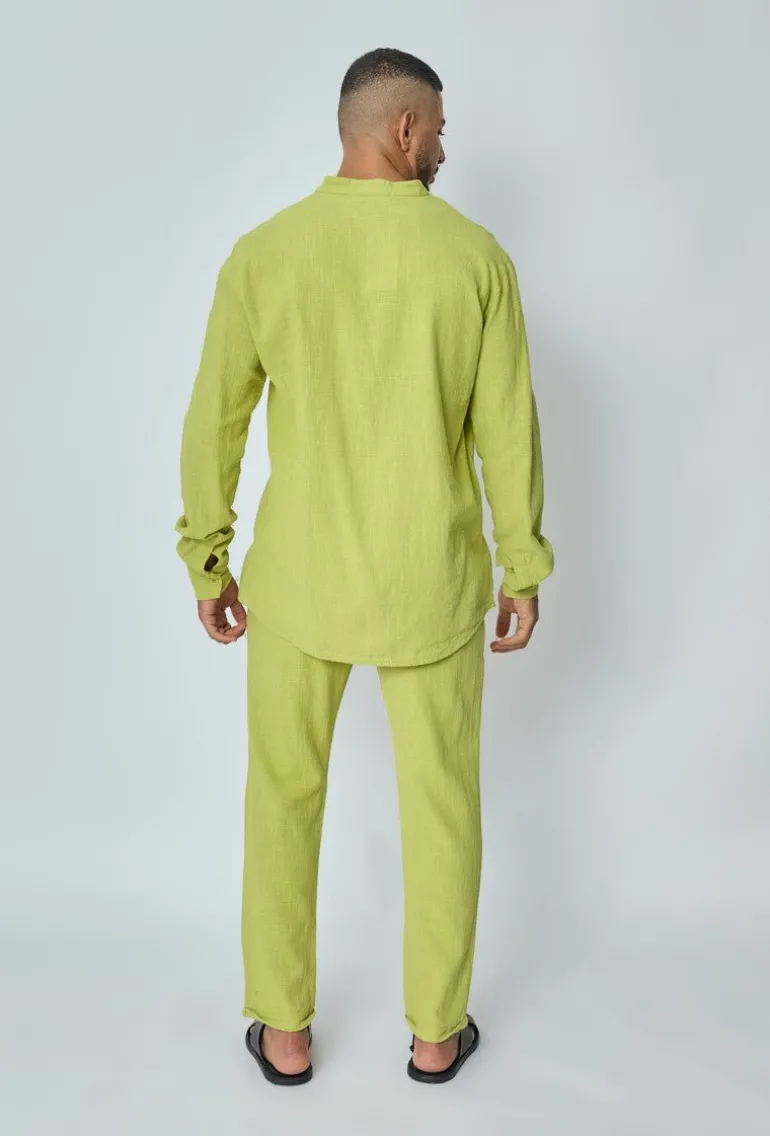 Ensemble chemise pantalon décontractée effet lin
