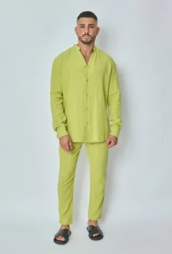 Ensemble chemise pantalon décontractée effet lin
