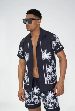 Ensemble chemise short à motifs palmier
