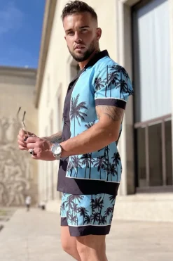 Ensemble chemise short à motifs palmier