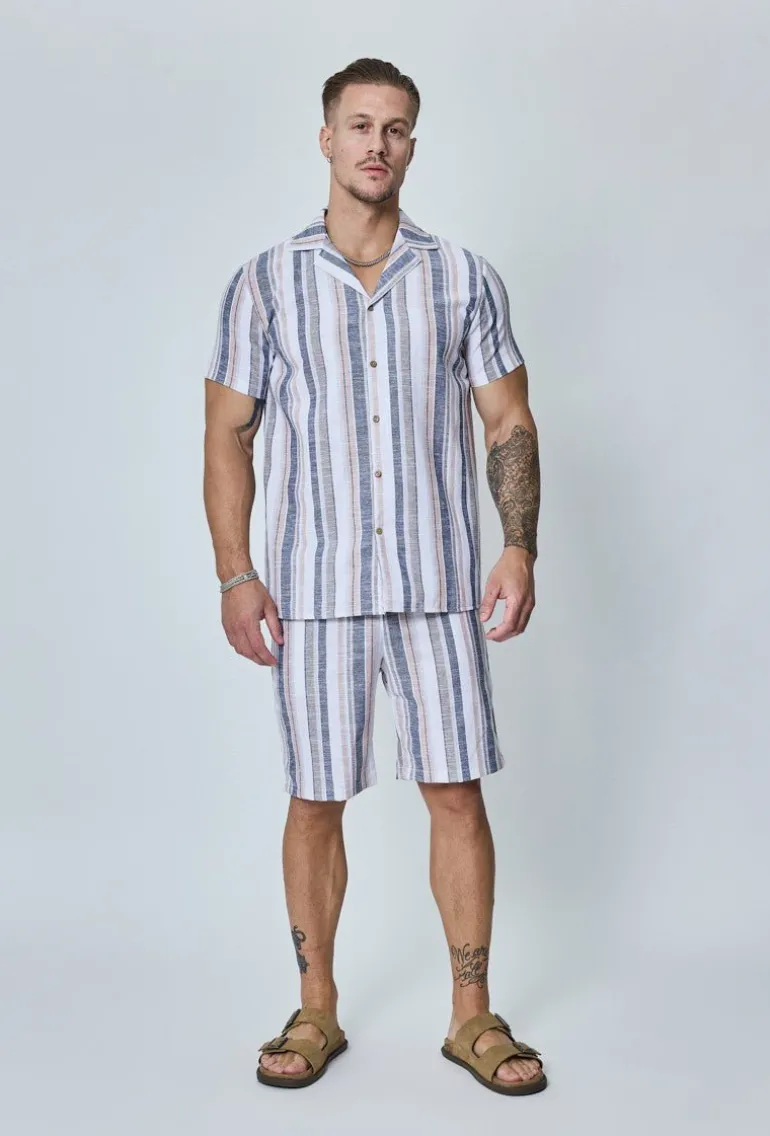 Ensemble chemise short a rayure lin