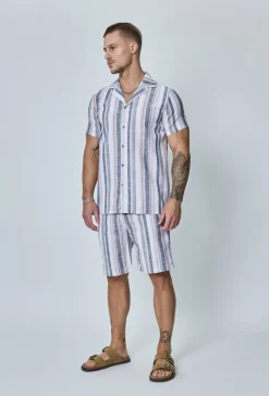 Ensemble chemise short a rayure lin