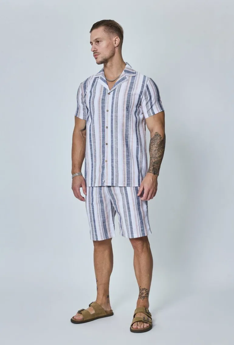 Ensemble chemise short a rayure lin