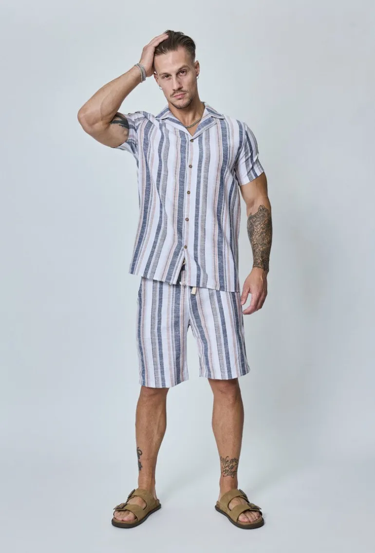 Ensemble chemise short a rayure lin