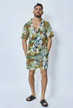 Ensemble chemise short fleuri lin