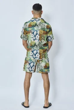 Ensemble chemise short fleuri lin