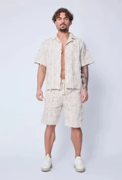 Ensemble chemise short uni effet lin
