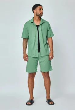 Ensemble chemise short uni gaufré