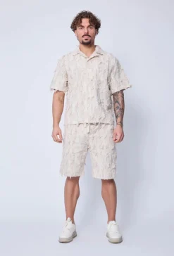 Ensemble chemise short uni effet lin