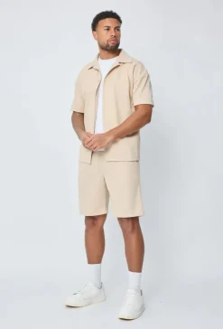 Ensemble chemise short uni gaufré