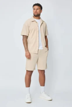 Ensemble chemise short uni gaufré