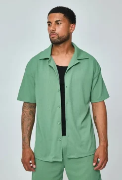 Ensemble chemise short uni gaufré