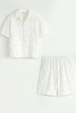 Ensemble chemise short uni effet lin