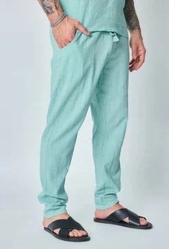 Ensemble polo pantalon uni effet lin