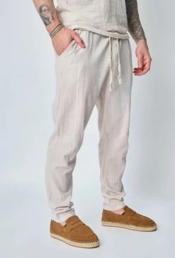 Ensemble polo pantalon uni effet lin