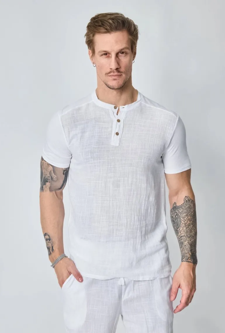 Ensemble polo pantalon uni effet lin