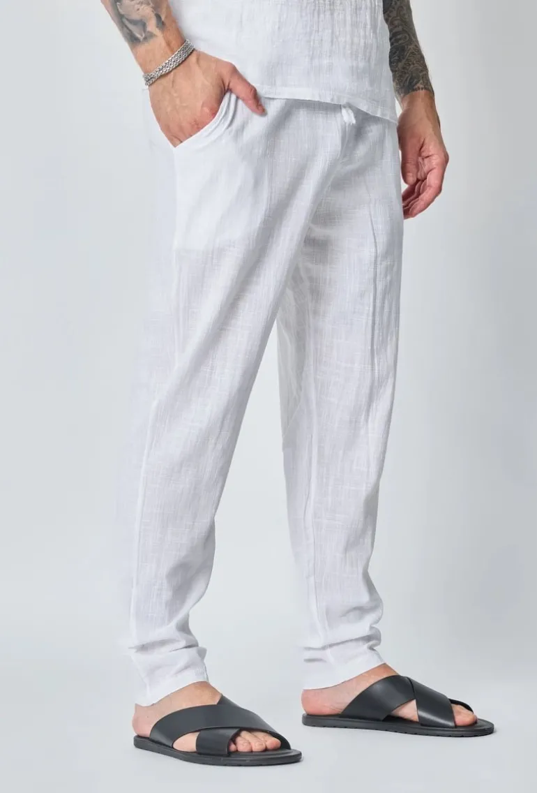 Ensemble polo pantalon uni effet lin