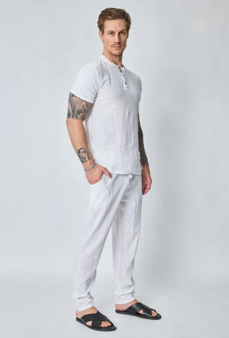 Ensemble polo pantalon uni effet lin