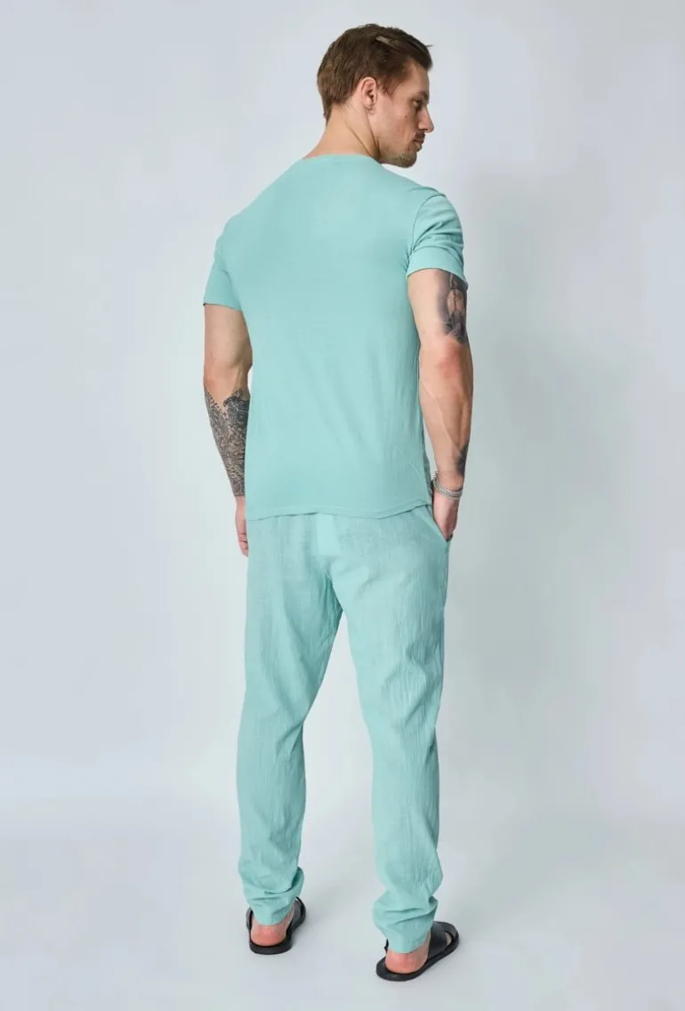 Ensemble polo pantalon uni effet lin