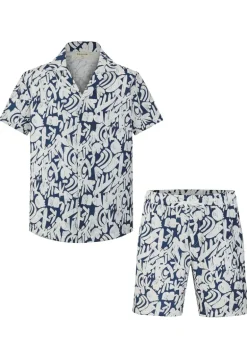 Ensemble short et chemise a motifs abstraits