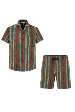 Ensemble short et chemise manche courte a motifs géométriques