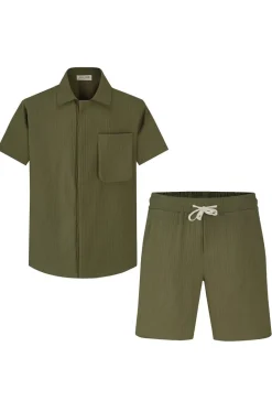 Ensemble texturé chemise short uni