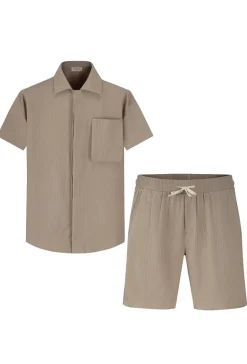 Ensemble texturé chemise short uni