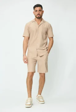 Ensemble uni plissé chemise et short