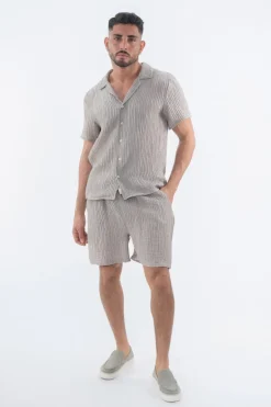 Ensemble uni texturé chemise short