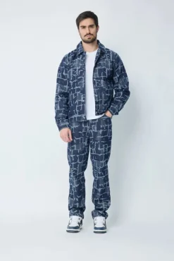Ensemble veste et pantalon en jean à motif