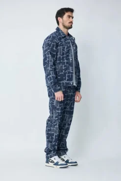 Ensemble veste et pantalon en jean à motif