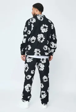 Ensemble veste pantalon en jean fleurie