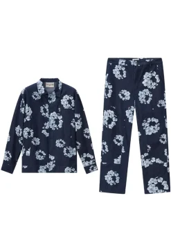 Ensemble veste pantalon en jean fleurie