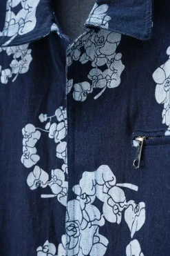 Ensemble veste pantalon en jean fleurie