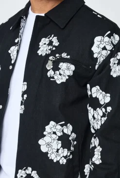 Ensemble veste pantalon en jean fleurie