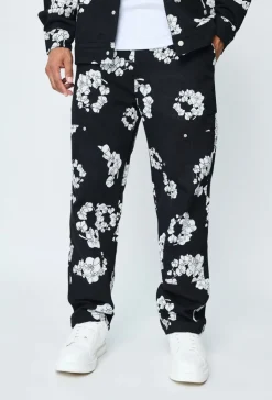 Ensemble veste pantalon en jean fleurie