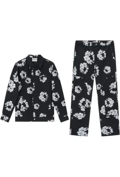 Ensemble veste pantalon en jean fleurie