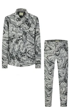 Ensemble veste pantalon oversized à motifs abstraits. veste sans capuc