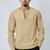 Haut décontractée col v effet lin