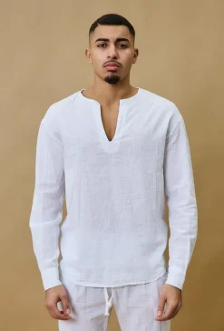 Haut décontractée col v effet lin