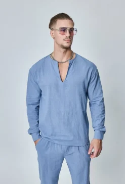 Haut décontractée col v effet lin