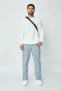 Jean large à motifs damier avec fentes