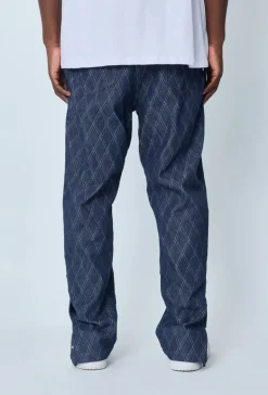 Jean large à motifs damier avec fentes