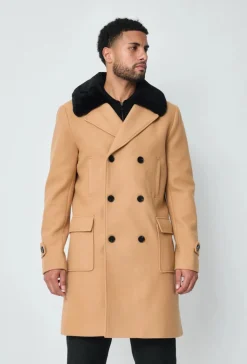 Manteau boutonné col à fourrure